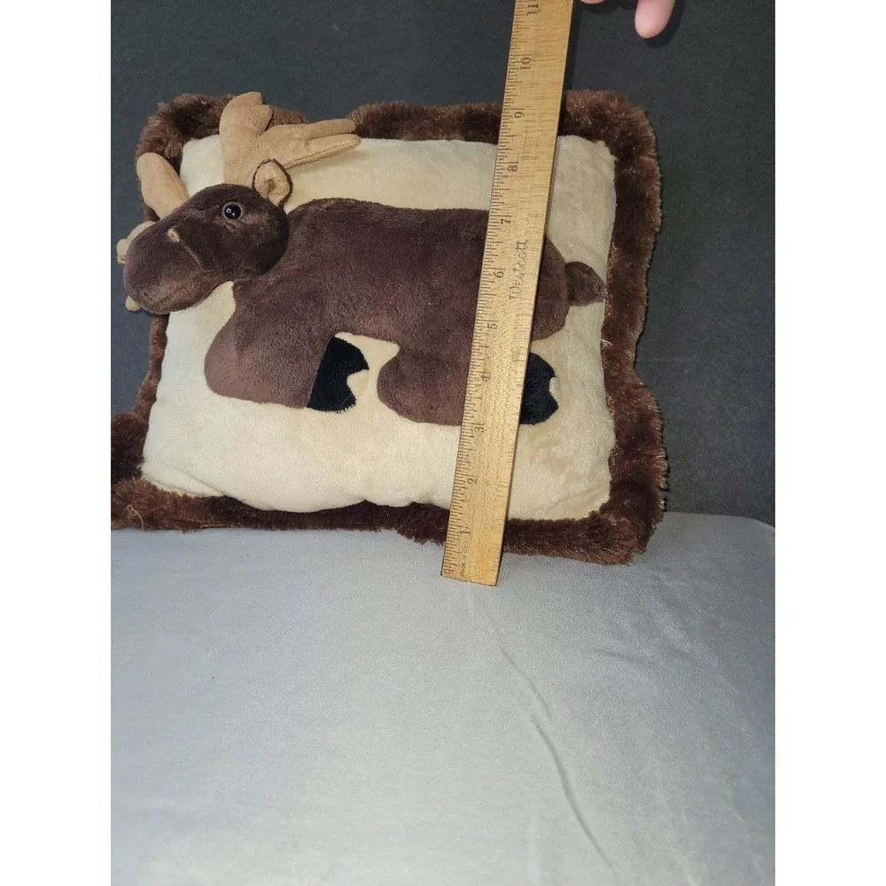Plush Textured Faux Fur Moose Decorative Pillow Brown/Beige Rustic 12x10